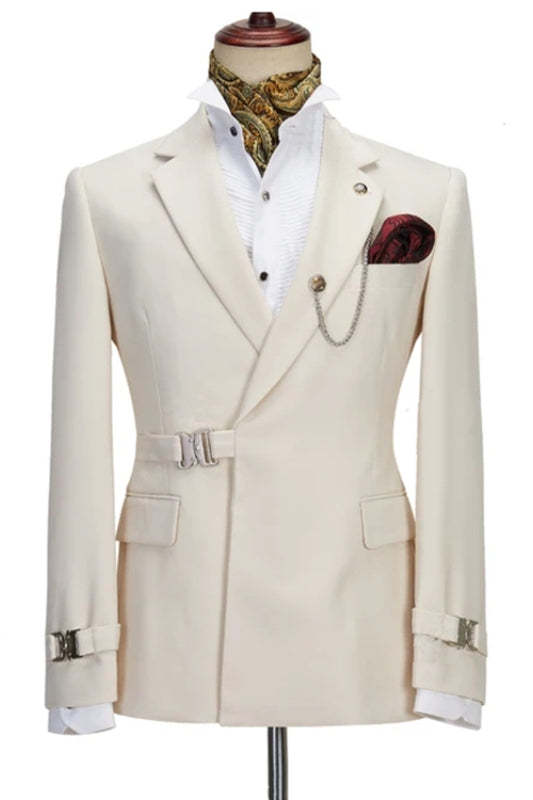 Modern Ivory White Notched Lapel Side Buckle Fashion Suit for Prom