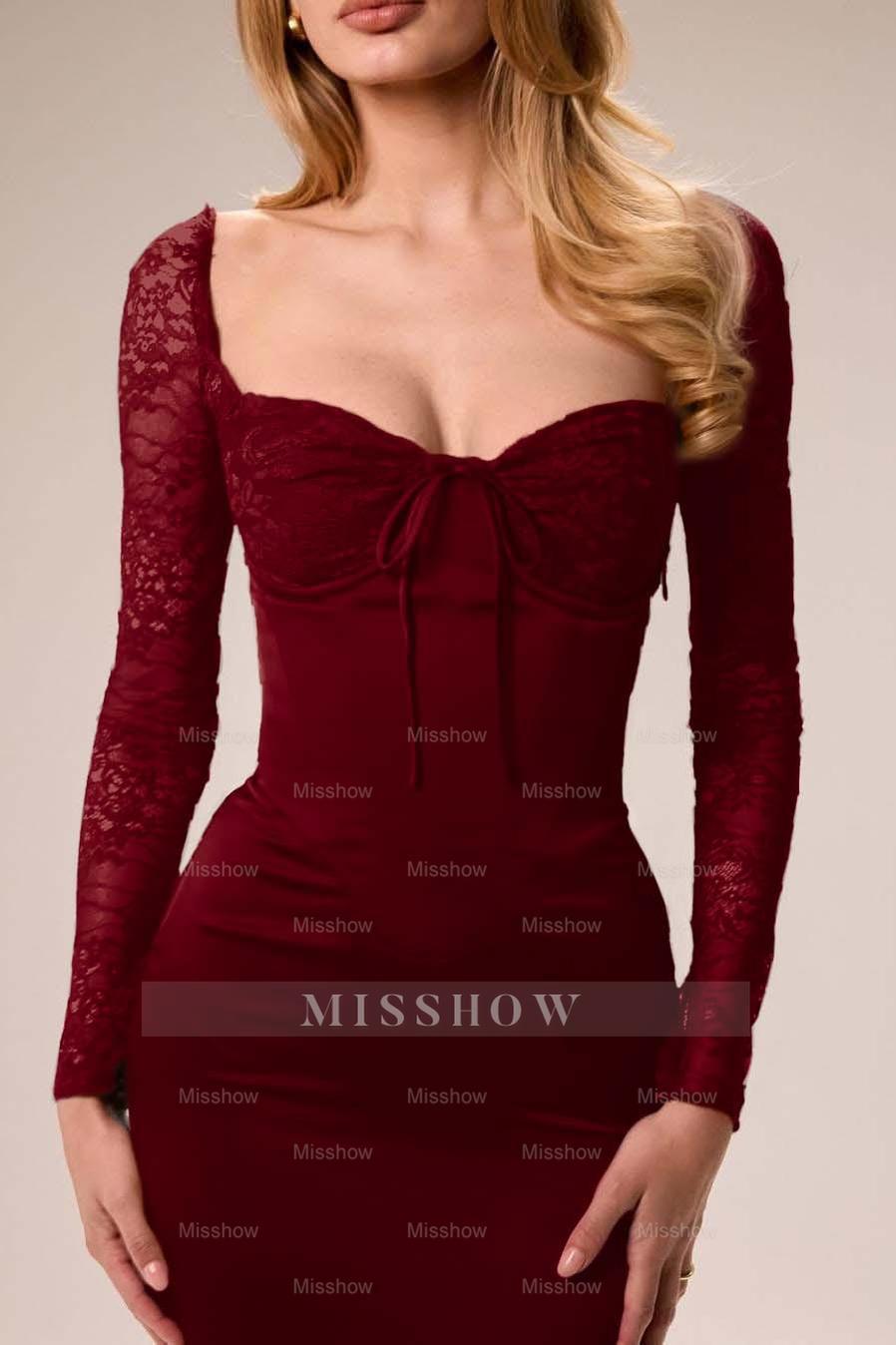 Long Sleeves Mermaid Split Long Ruffles Formal Dress With Pleated
