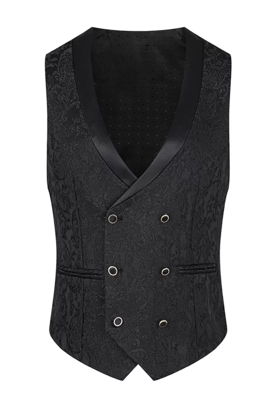 Classic Black Shawl Lapel Three-Piece Jacquard Prom Suit