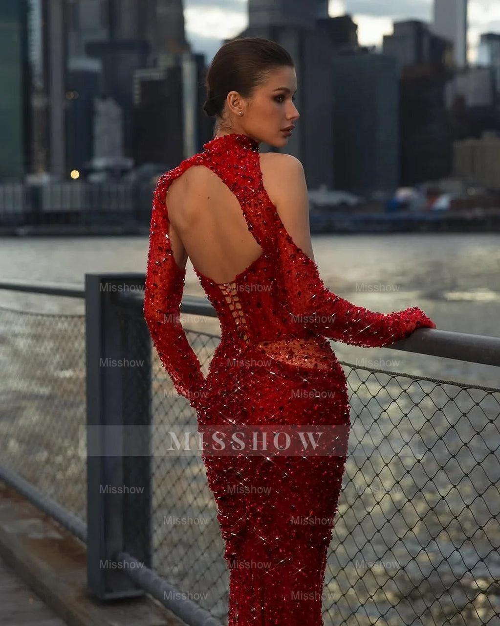 Luxurious Red Sweetheart Evening Dress Slimming Mermaid with Rhinestone