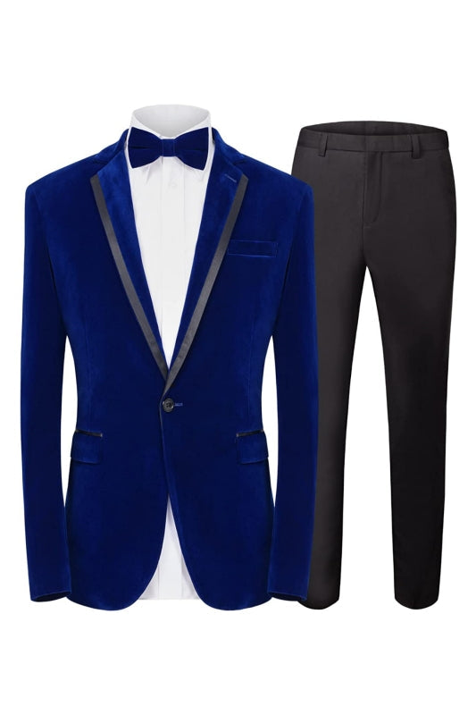 Luxurious Royal Blue Notched Lapel Two-Piece Velvet Prom Suit