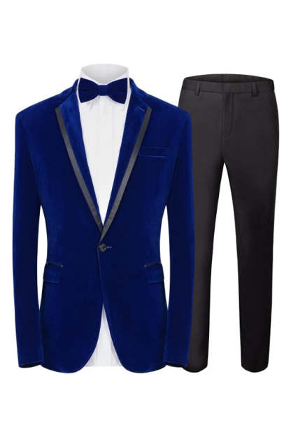 Luxurious Royal Blue Notched Lapel Two-Piece Velvet Prom Suit