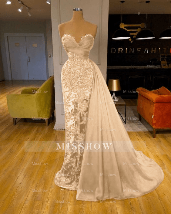 Luxury Burgundy Detachable Train Mermaid Prom Evening Dresses with Lace