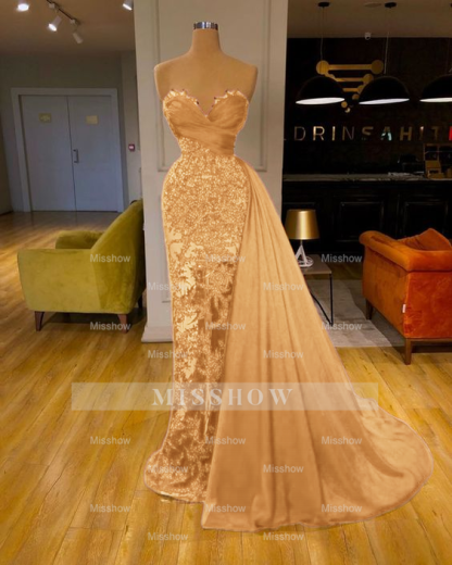 Luxury Burgundy Detachable Train Mermaid Prom Evening Dresses with Lace