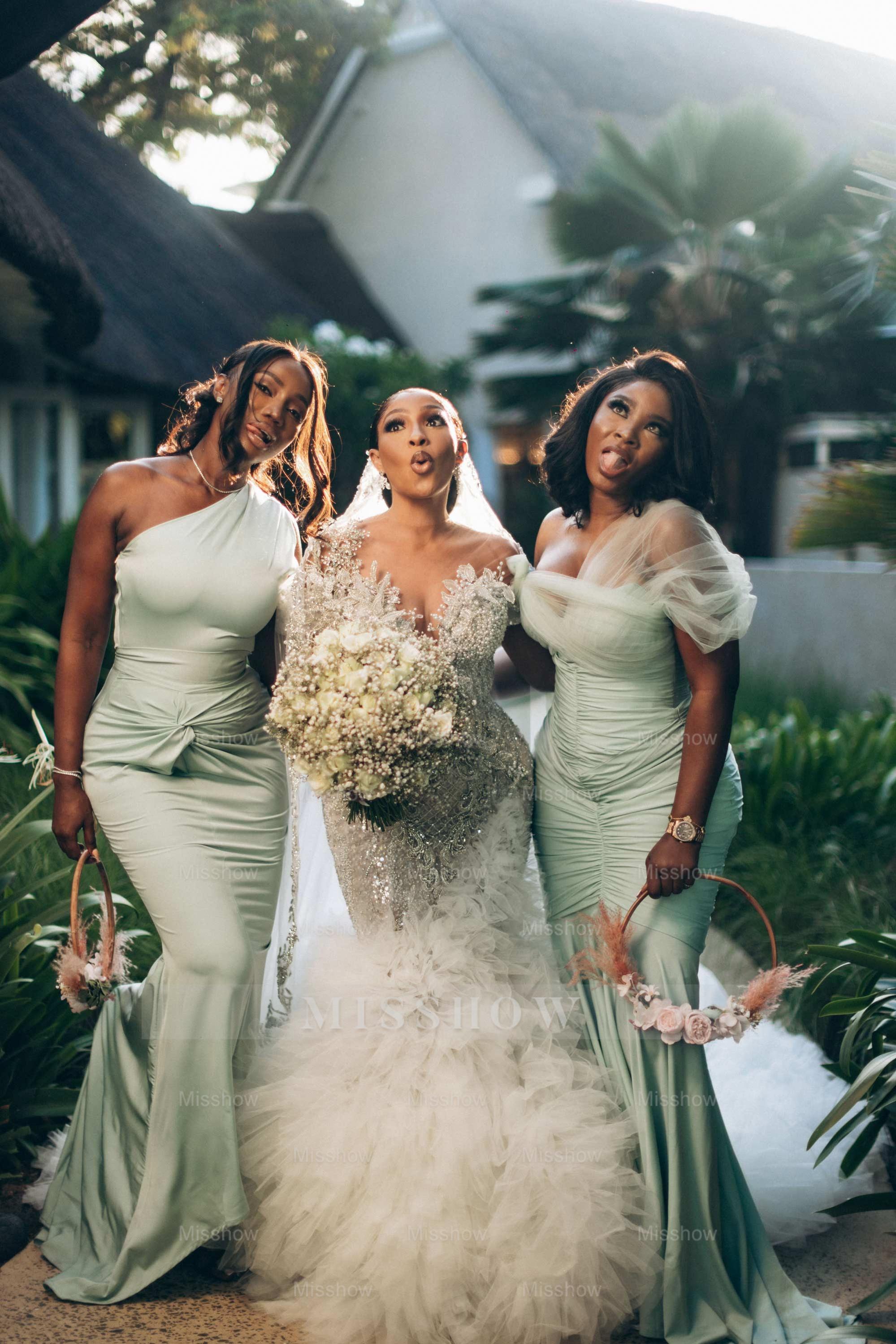 Luxury Long Mermaid Heavy Made Beaded Wedding Dress with Slit and Ruffles