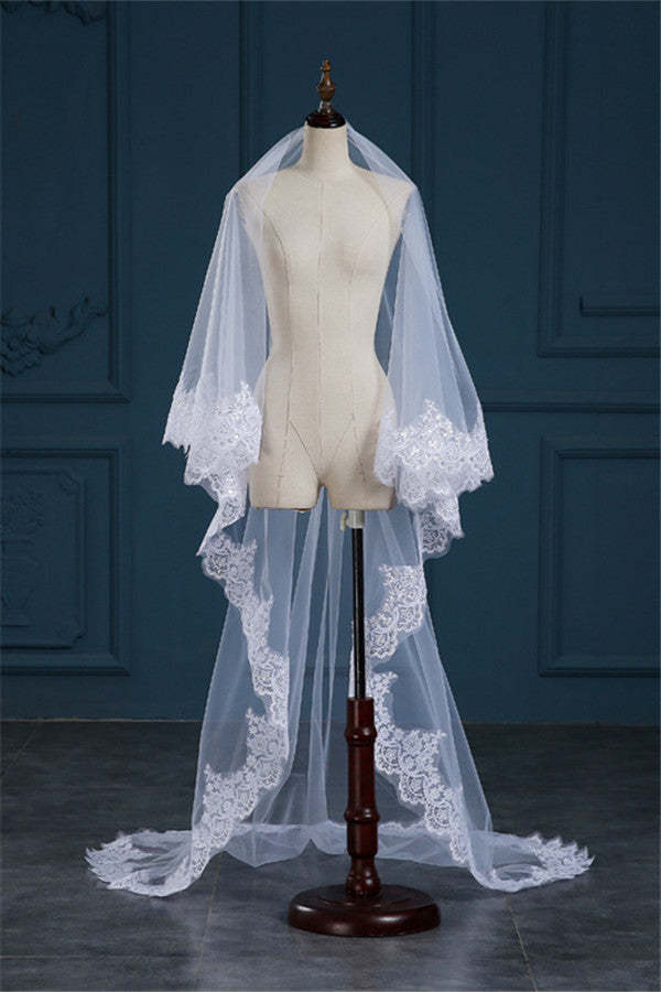 Luxury Tulle Lace Applique Edge 3*1.5M Wedding Veils with Sequined