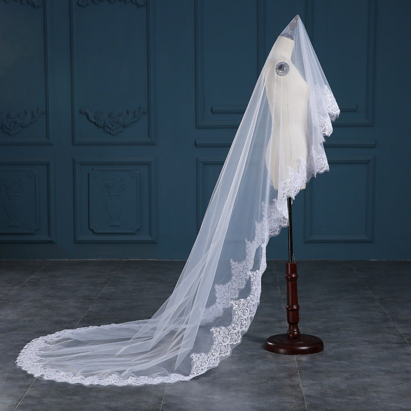 Luxury Tulle Lace Applique Edge 3*1.5M Wedding Veils with Sequined