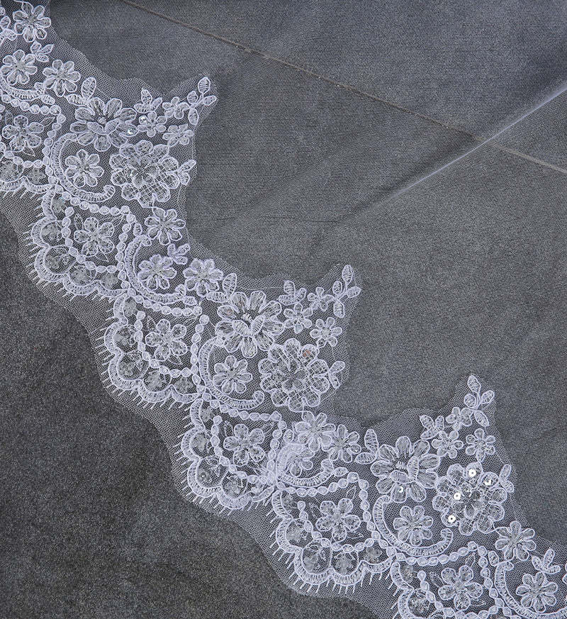 Luxury Tulle Lace Applique Edge 3*1.5M Wedding Veils with Sequined