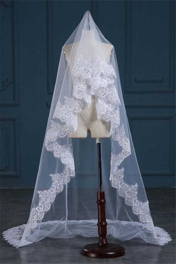 Luxury Tulle Lace Applique Edge 3*1.5M Wedding Veils with Sequined