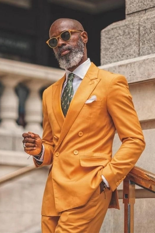 Dashing Orange Peak Lapel Double Breasted Prom Suit