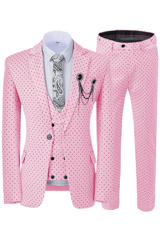 Chic Pink Notched Lapel Three-Piece Prom Outfit