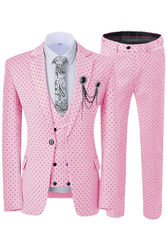 Chic Pink Notched Lapel Three-Piece Prom Outfit