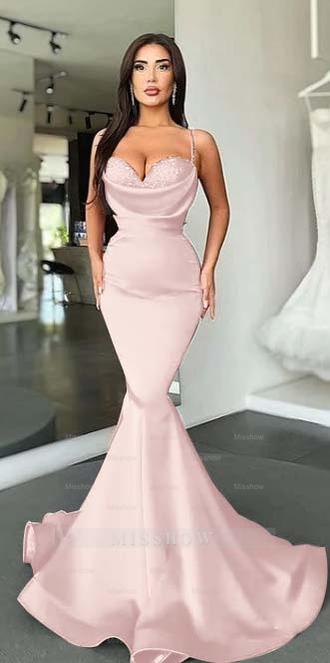 Mermaid Red Spaghetti Strap Sleeveless Sweetheart Formal Dress With Sequins