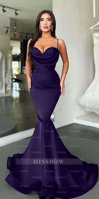 Mermaid Red Spaghetti Strap Sleeveless Sweetheart Formal Dress With Sequins