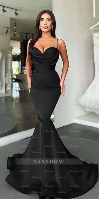 Mermaid Red Spaghetti Strap Sleeveless Sweetheart Formal Dress With Sequins