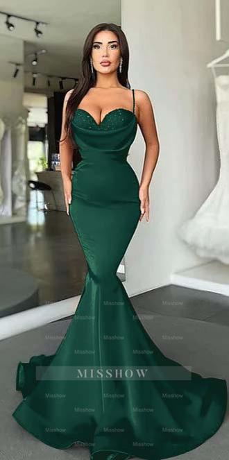 Mermaid Red Spaghetti Strap Sleeveless Sweetheart Formal Dress With Sequins