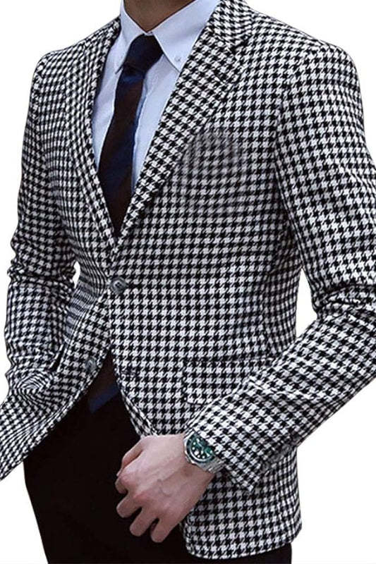 Custom Black Notched Lapel Plaid Slim Fit Prom Suit