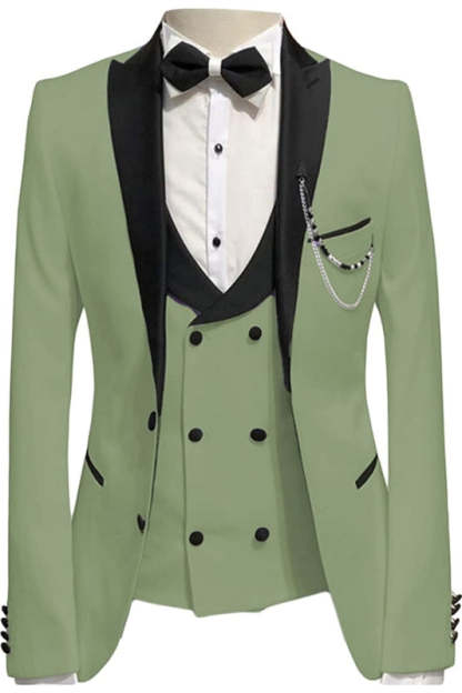 Fancy Olive Green Peaked Lapel Three-Piece Prom Suit