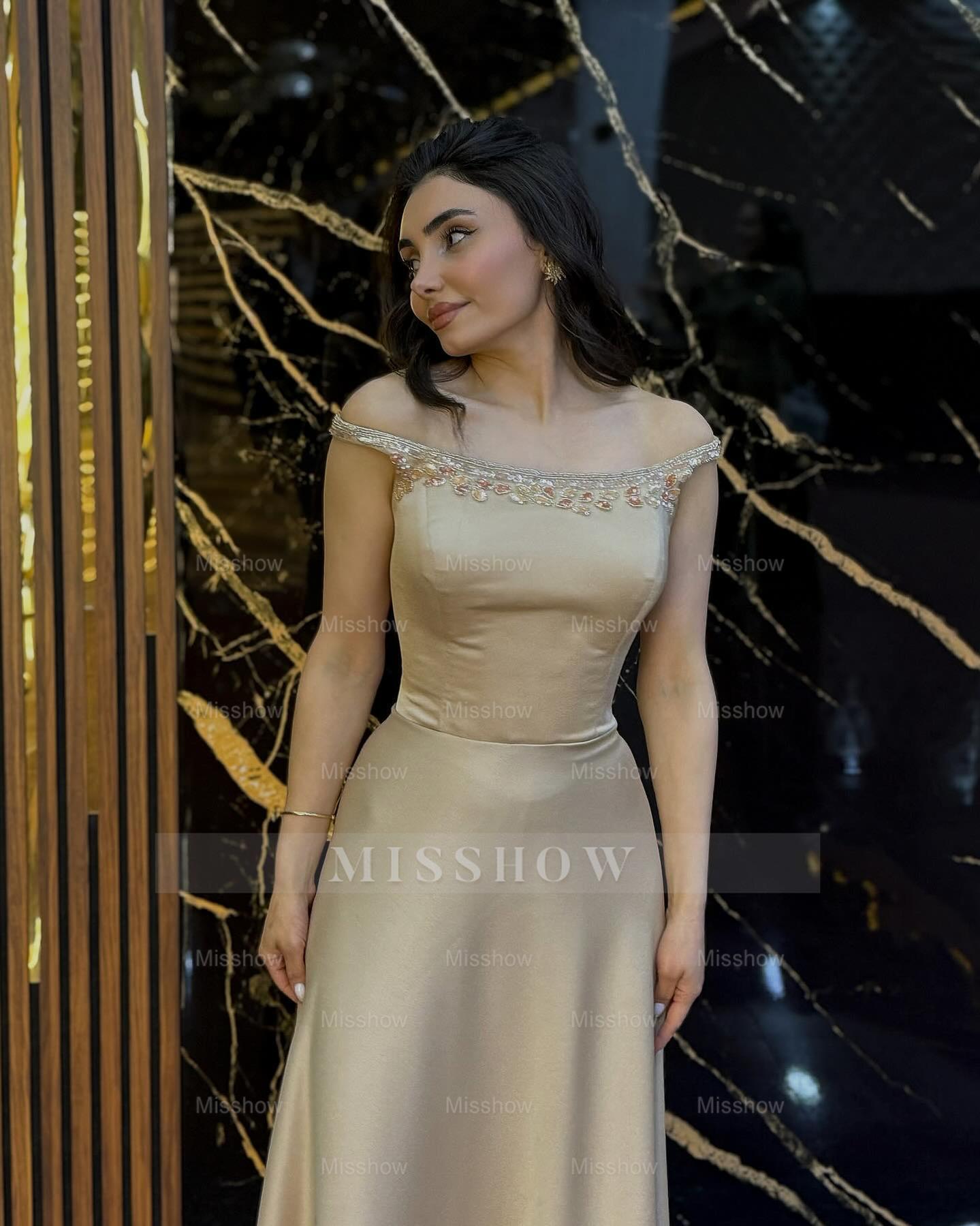 Minimalist Long A-line Off-The-Shoulder Sleeveless Formal Dress with Rhinestones