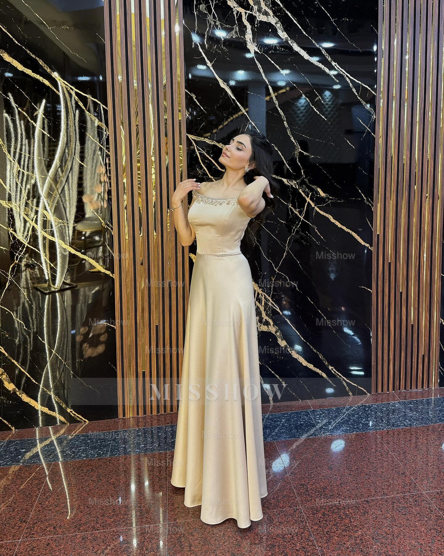 Minimalist Long A-line Off-The-Shoulder Sleeveless Formal Dress with Rhinestones