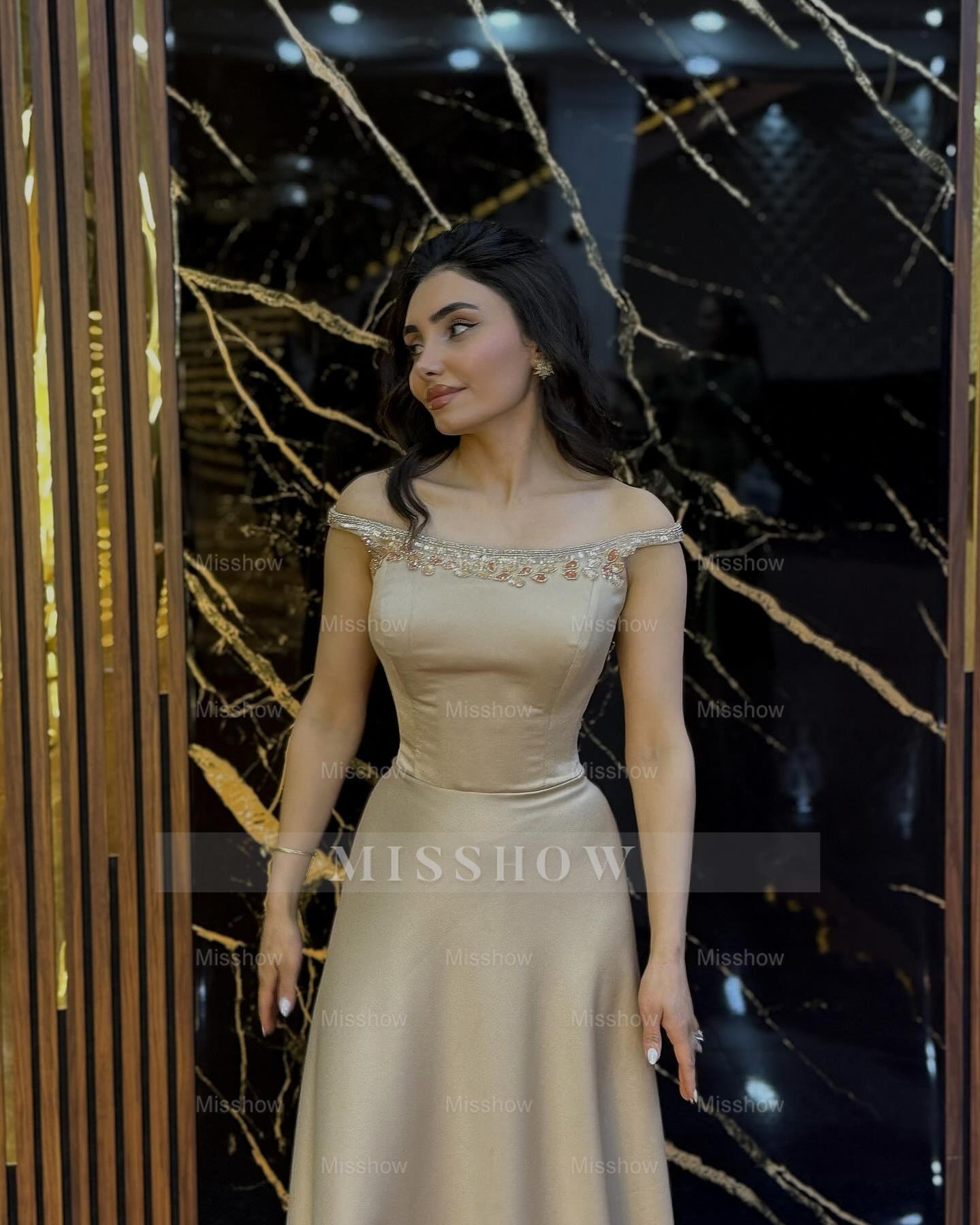 Minimalist Long A-line Off-The-Shoulder Sleeveless Formal Dress with Rhinestones