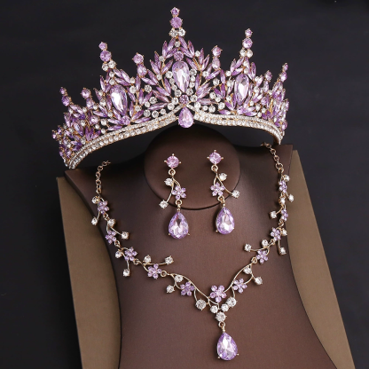 Misshow Rhinestone Headpiece Set Quinceanera Wedding & Birthday Jewelry with Crown Necklace & Earrings