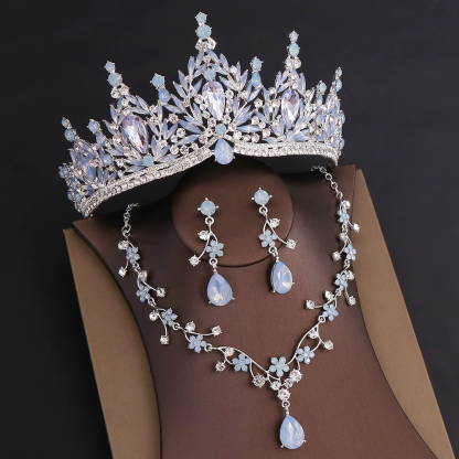 Misshow Rhinestone Headpiece Set Quinceanera Wedding & Birthday Jewelry with Crown Necklace & Earrings
