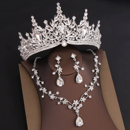 Misshow Rhinestone Headpiece Set Quinceanera Wedding & Birthday Jewelry with Crown Necklace & Earrings