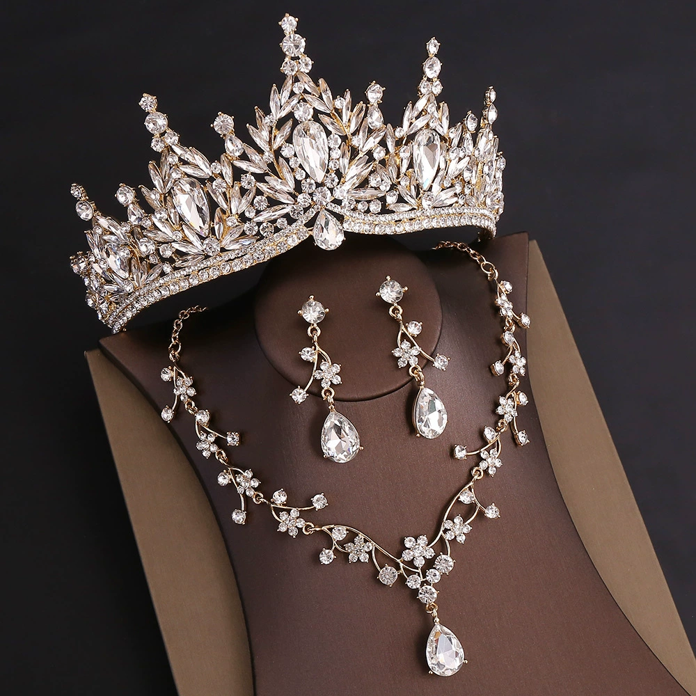 Misshow Rhinestone Headpiece Set Quinceanera Wedding & Birthday Jewelry with Crown Necklace & Earrings