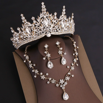 Misshow Rhinestone Headpiece Set Quinceanera Wedding & Birthday Jewelry with Crown Necklace & Earrings
