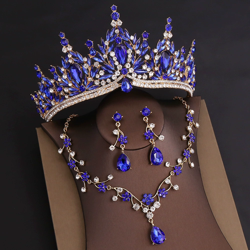 Misshow Rhinestone Headpiece Set Quinceanera Wedding & Birthday Jewelry with Crown Necklace & Earrings