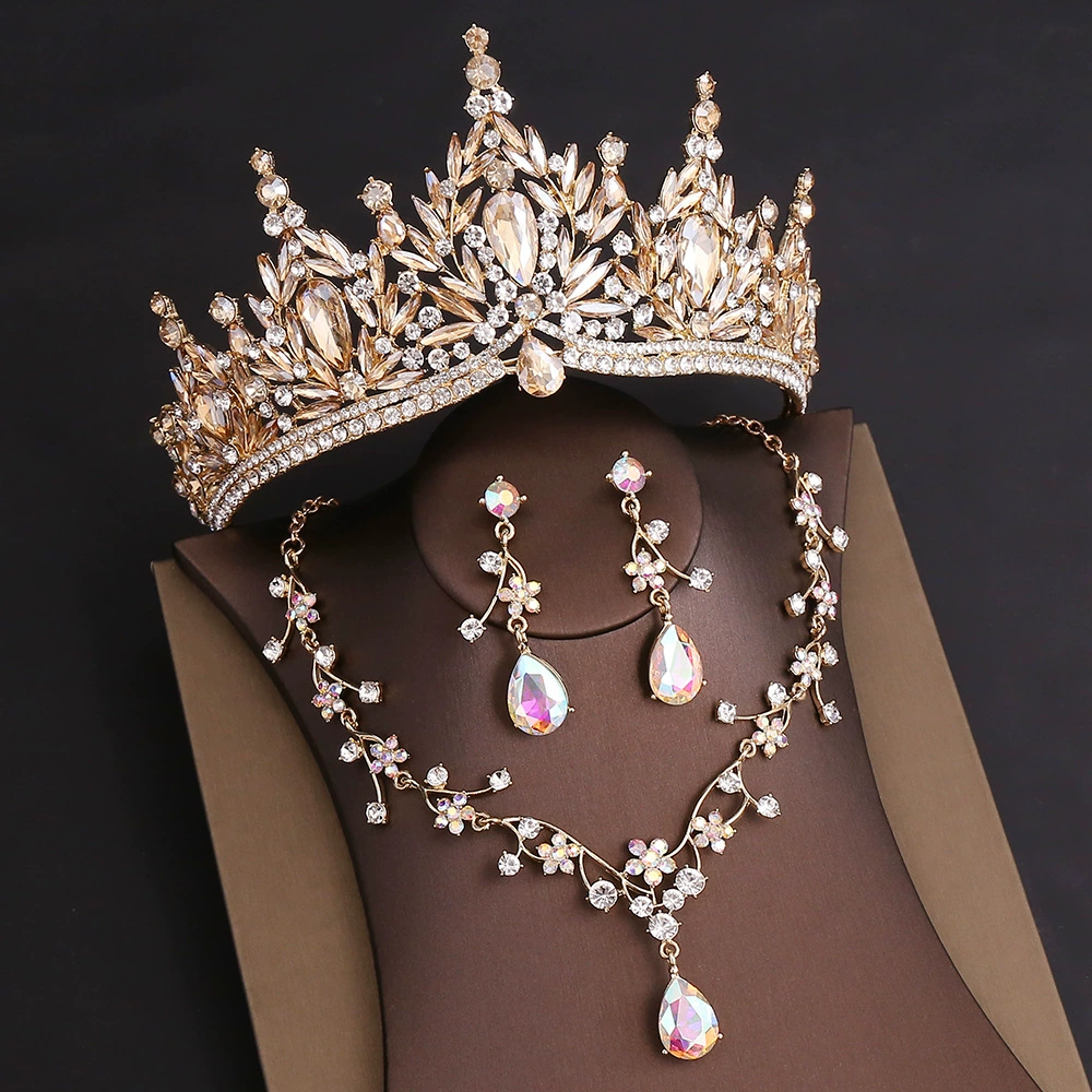 Misshow Rhinestone Headpiece Set Quinceanera Wedding & Birthday Jewelry with Crown Necklace & Earrings