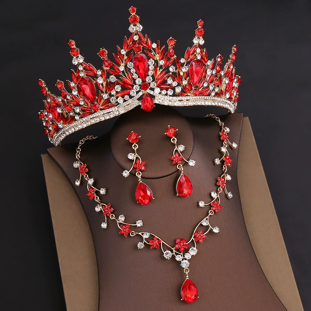 Misshow Rhinestone Headpiece Set Quinceanera Wedding & Birthday Jewelry with Crown Necklace & Earrings
