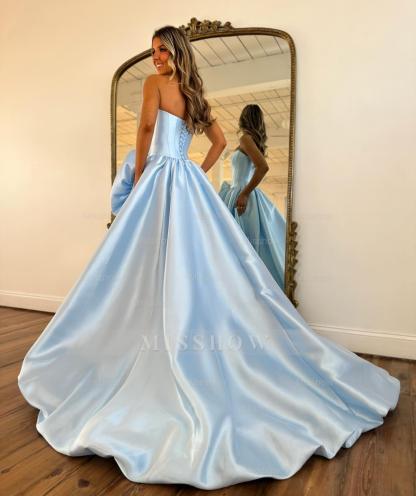 Modern Long A-line Red Strapless Prom Dress with Slit and Ruffles