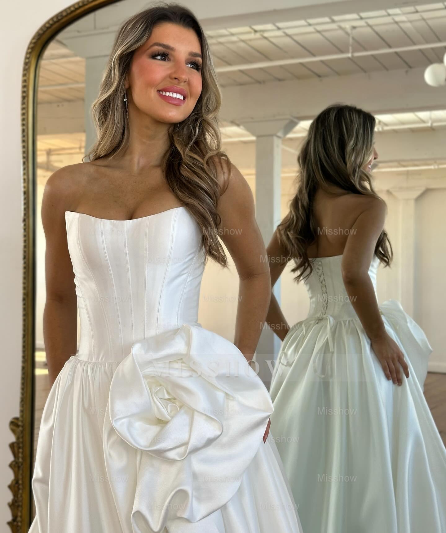 Modern Long A-line Red Strapless Prom Dress with Slit and Ruffles