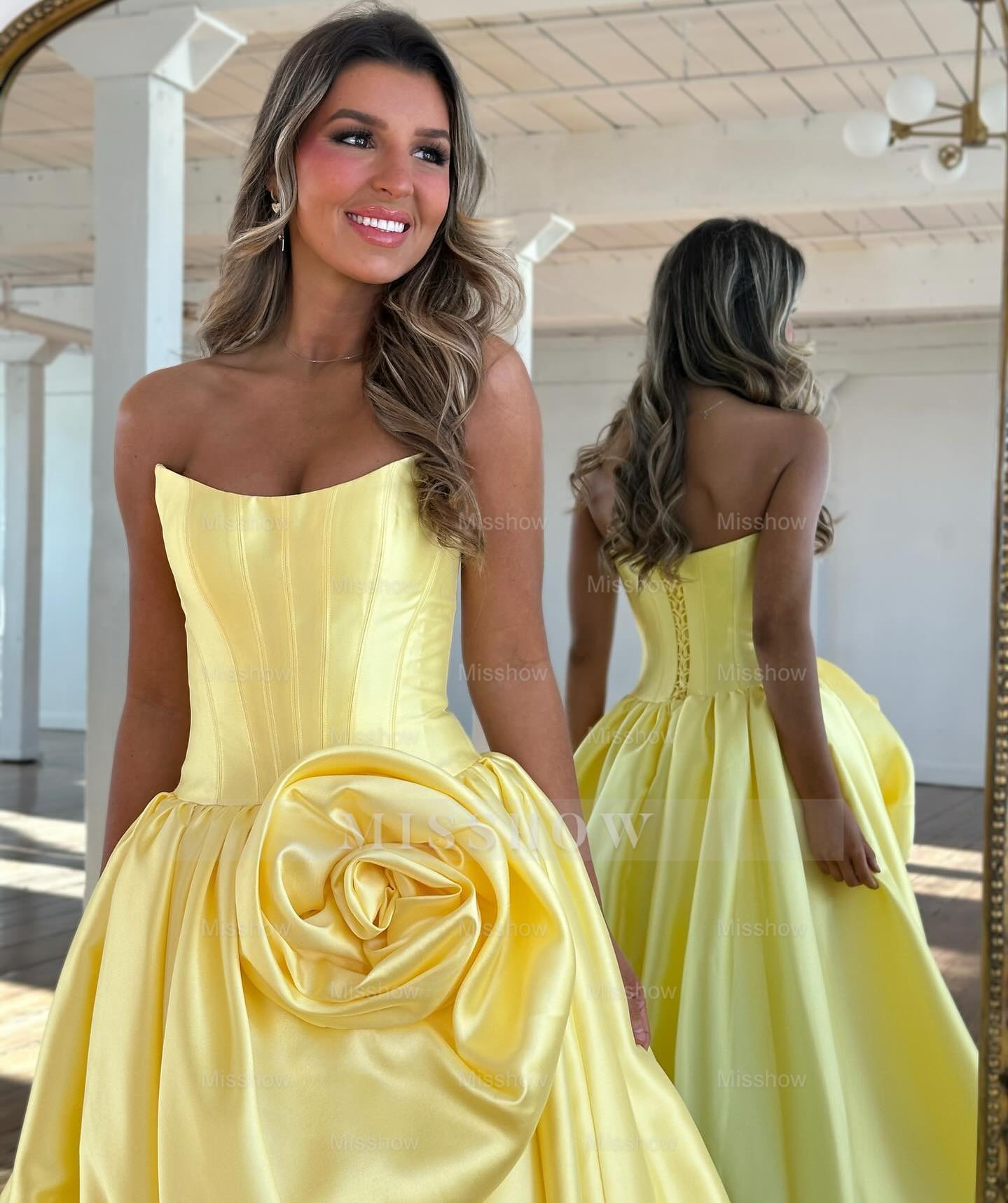 Modern Long A-line Red Strapless Prom Dress with Slit and Ruffles