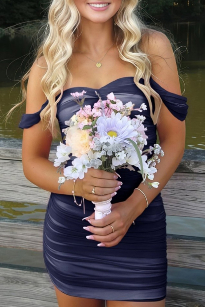 Fuchsia Bodycon Off The Shoulder Ruched Mini Party Dress