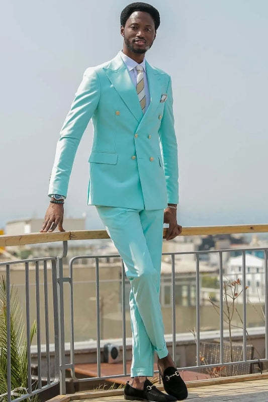 New Mint Peak Lapel Double Breasted Prom Suit