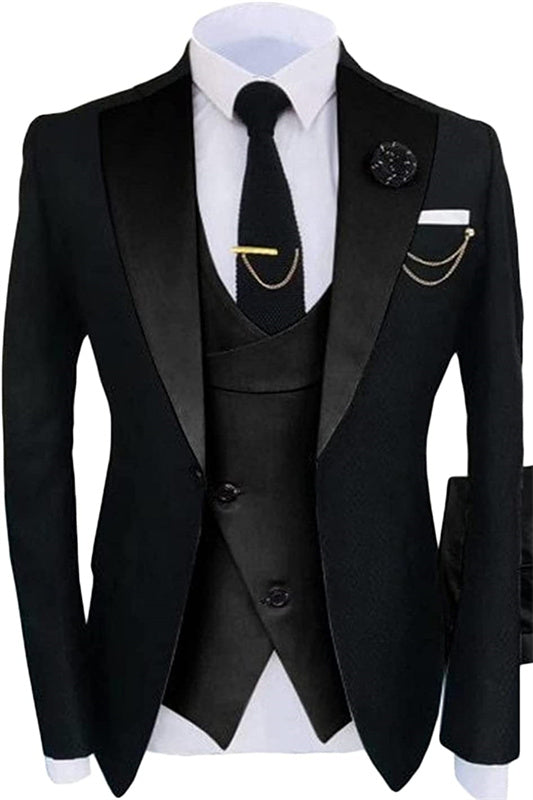 Timeless Black Shawl Lapel Three-Piece Prom Ensemble
