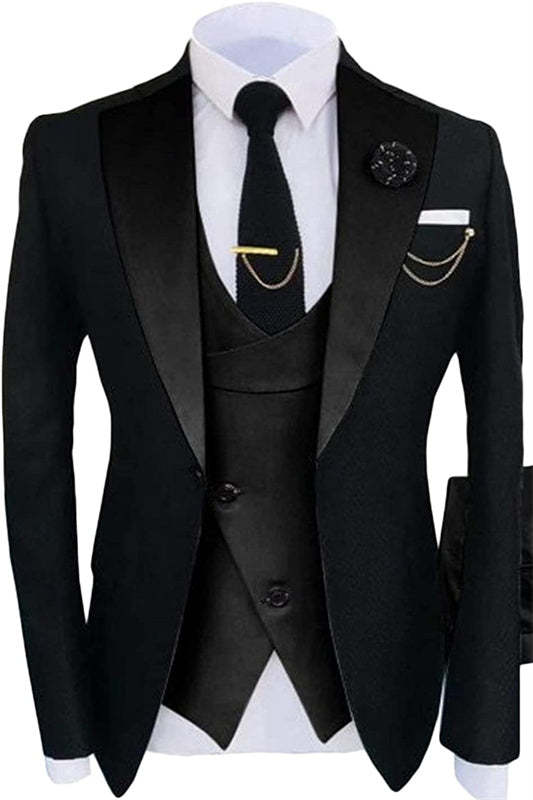 Timeless Black Shawl Lapel Three-Piece Prom Ensemble