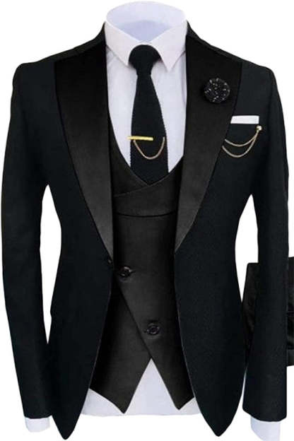 Timeless Black Shawl Lapel Three-Piece Prom Ensemble