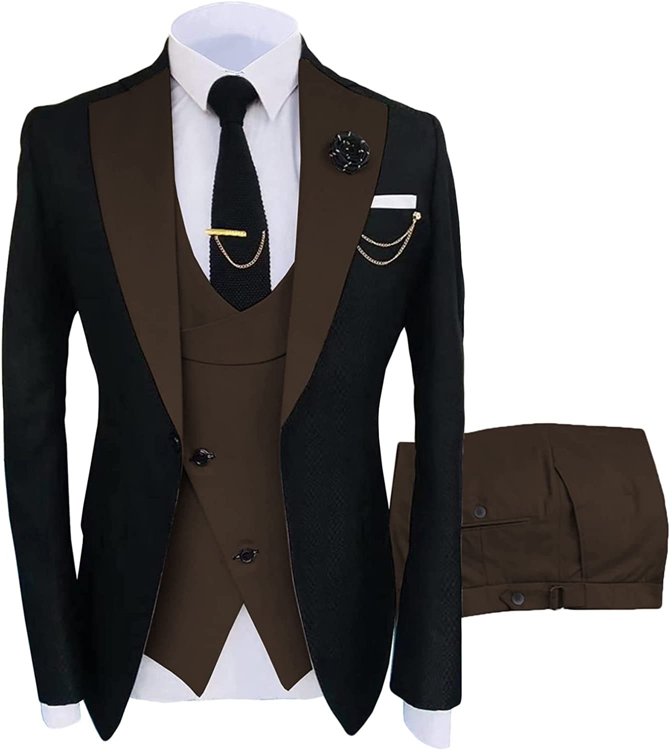 Brown Shawl Lapel Close-Fitting Three-Piece Prom Suit For Men