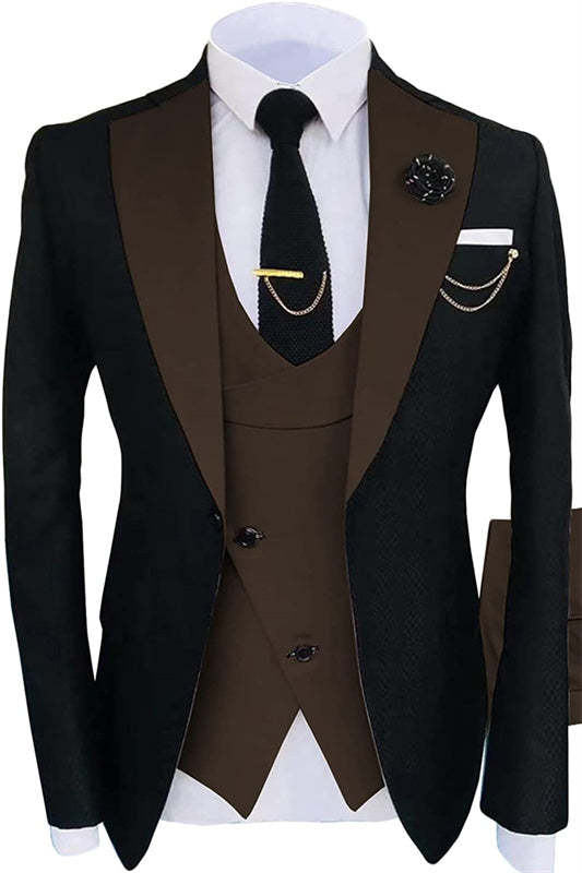 Brown Shawl Lapel Close-Fitting Three-Piece Prom Suit For Men