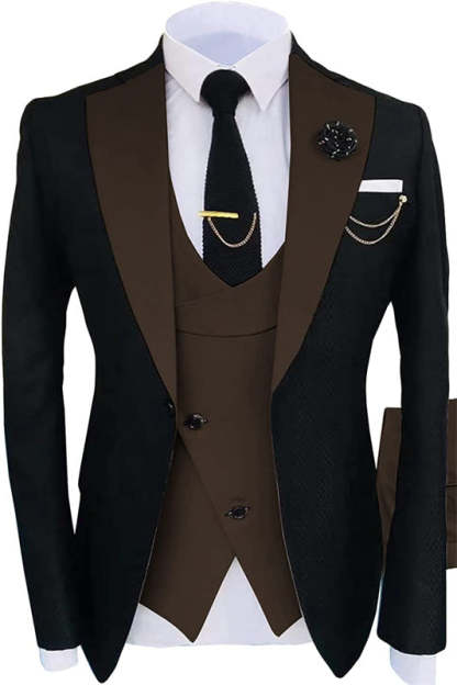 Brown Shawl Lapel Close-Fitting Three-Piece Prom Suit For Men