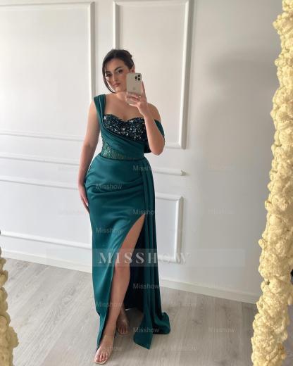 Noble Dark Green Sweetheart Sleeveless Mermaid Formal Dress with Front Split