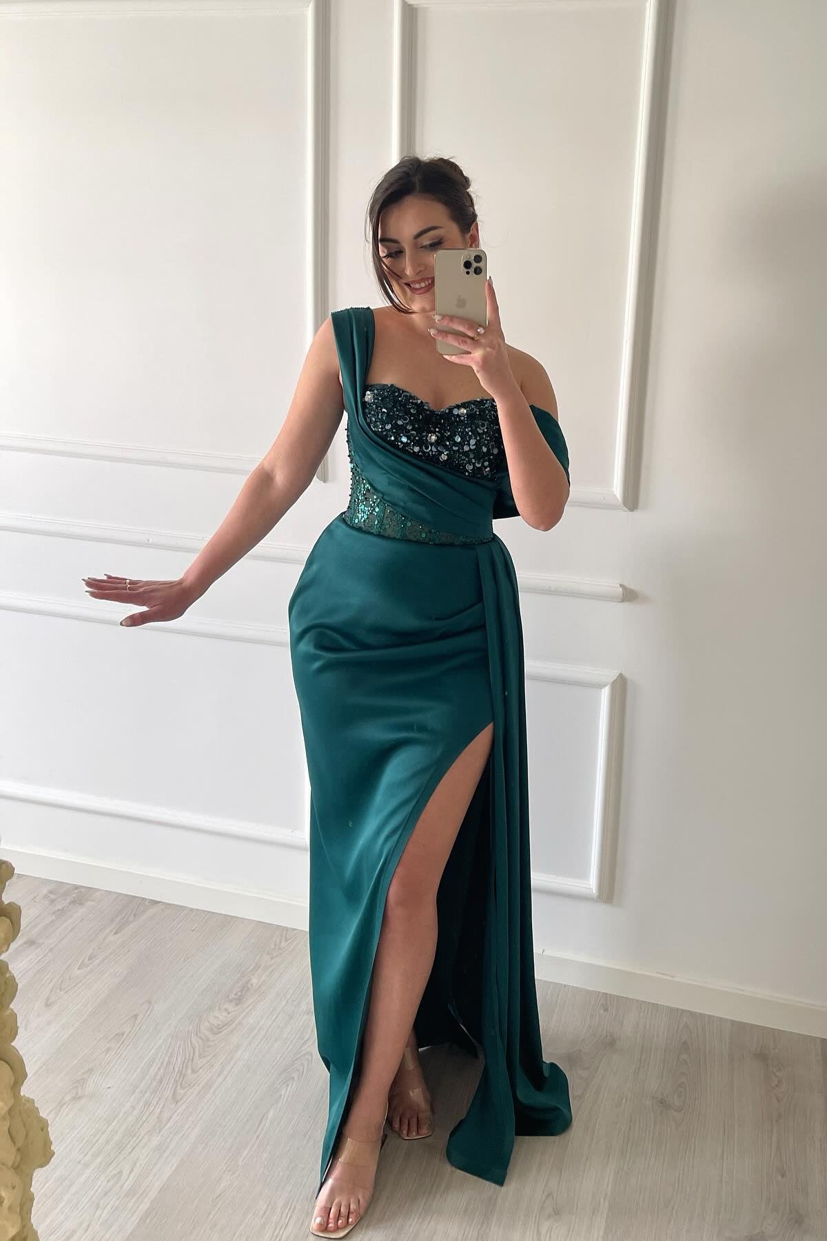 Noble Dark Green Sweetheart Sleeveless Mermaid Formal Dress with Front Split