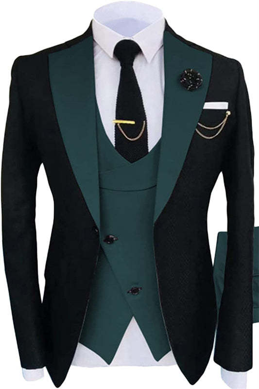Glamorous Emerald Green Shawl Lapel Three-Piece Prom Ensemble