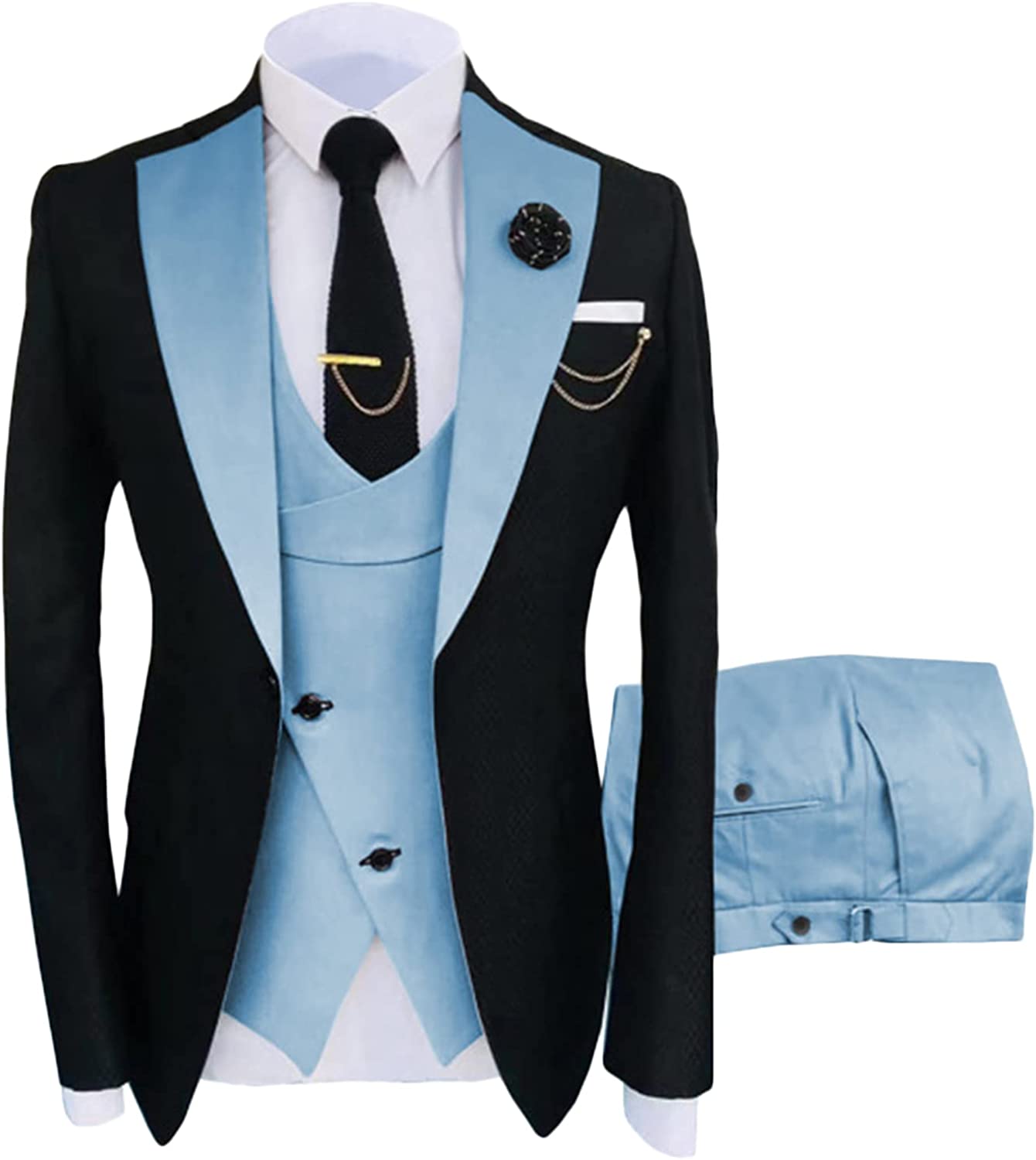 Light Blue Shawl Lapel Three-Piece Stylish Prom Suit