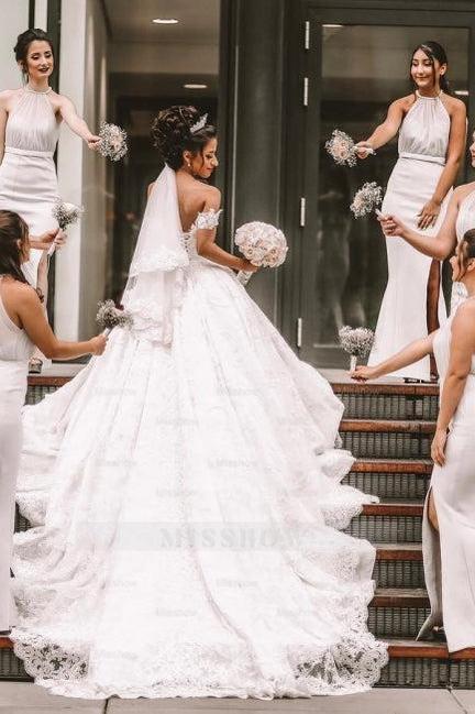 Off The Shoulder A-Line White Wedding Dress Romantic Bridal Gowns