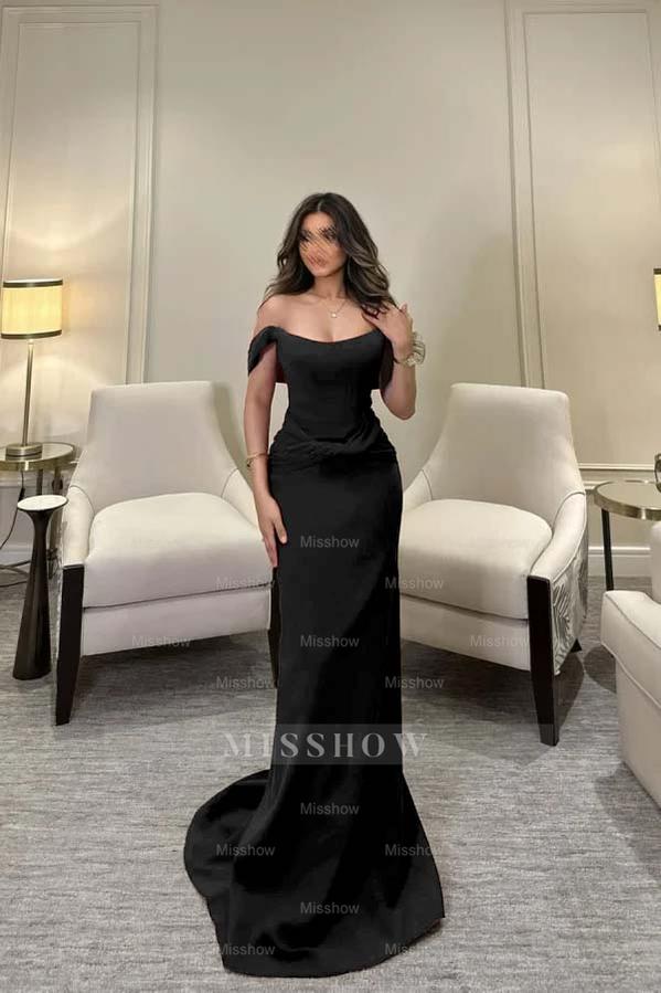 Off The Shoulder Sleeveless Long Mermaid Formal Dress With Pleated